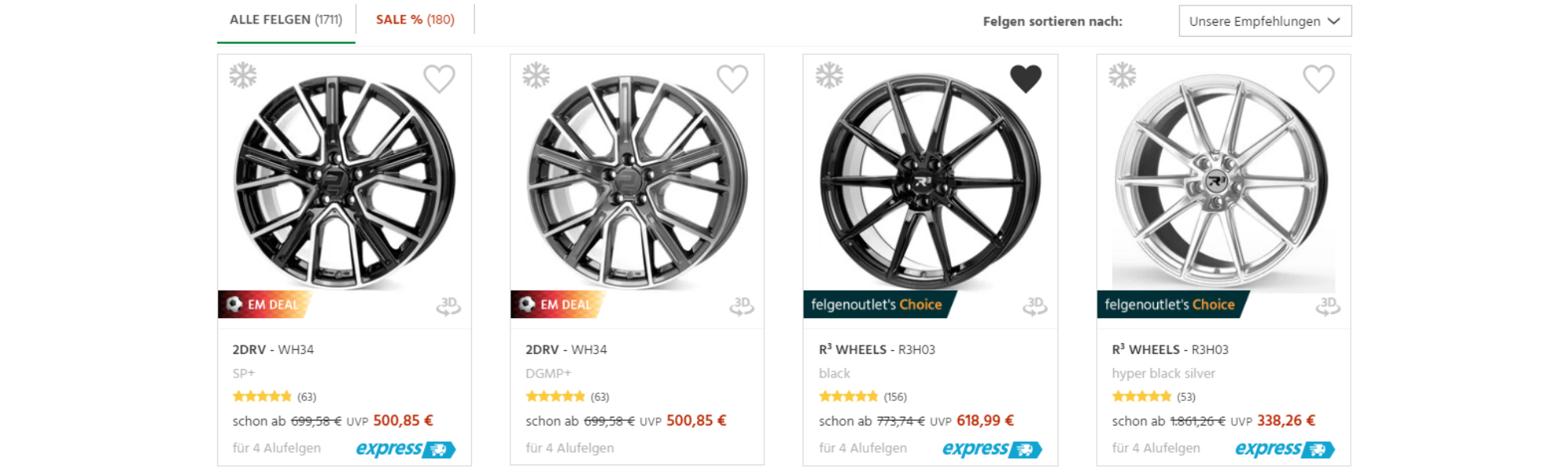 Entscheide selbst welche Alufelgen von dir ein "Herz" bekommen und sich auf deiner Wunschliste wiederfinden.