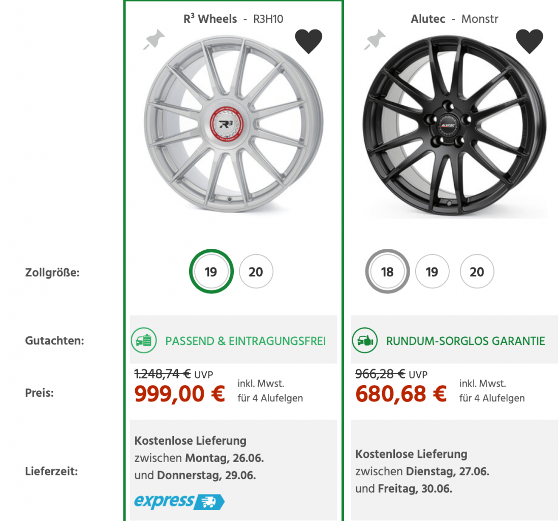 Vergleichsliste Merkmale