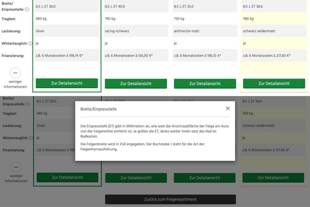 Vergleichsliste Merkmale