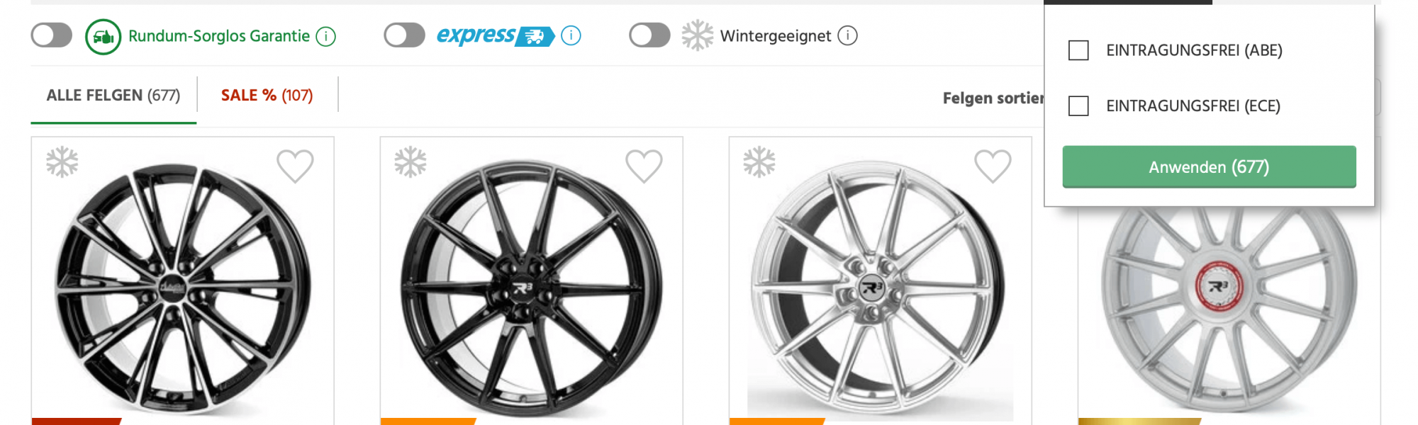 Gutachten ABE und ECE im Felgensortiment