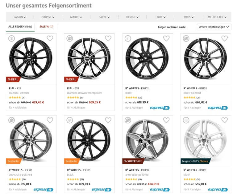 Felgenauswahl Listing