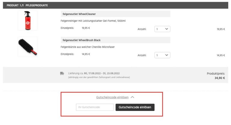 Gutscheincode Eingabefeld
